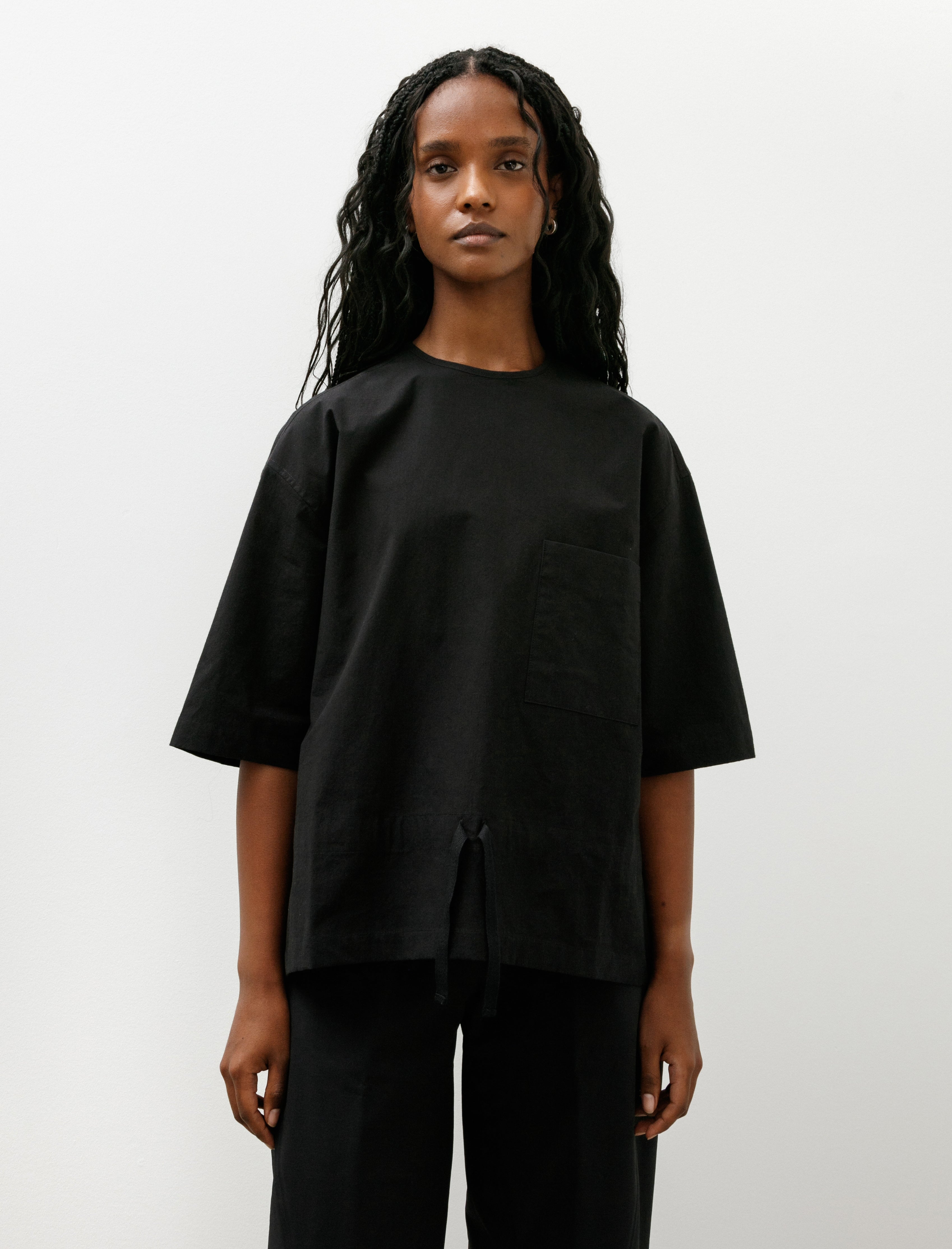 Wanze Gathered T-Shirt Typewriter Cotton Black