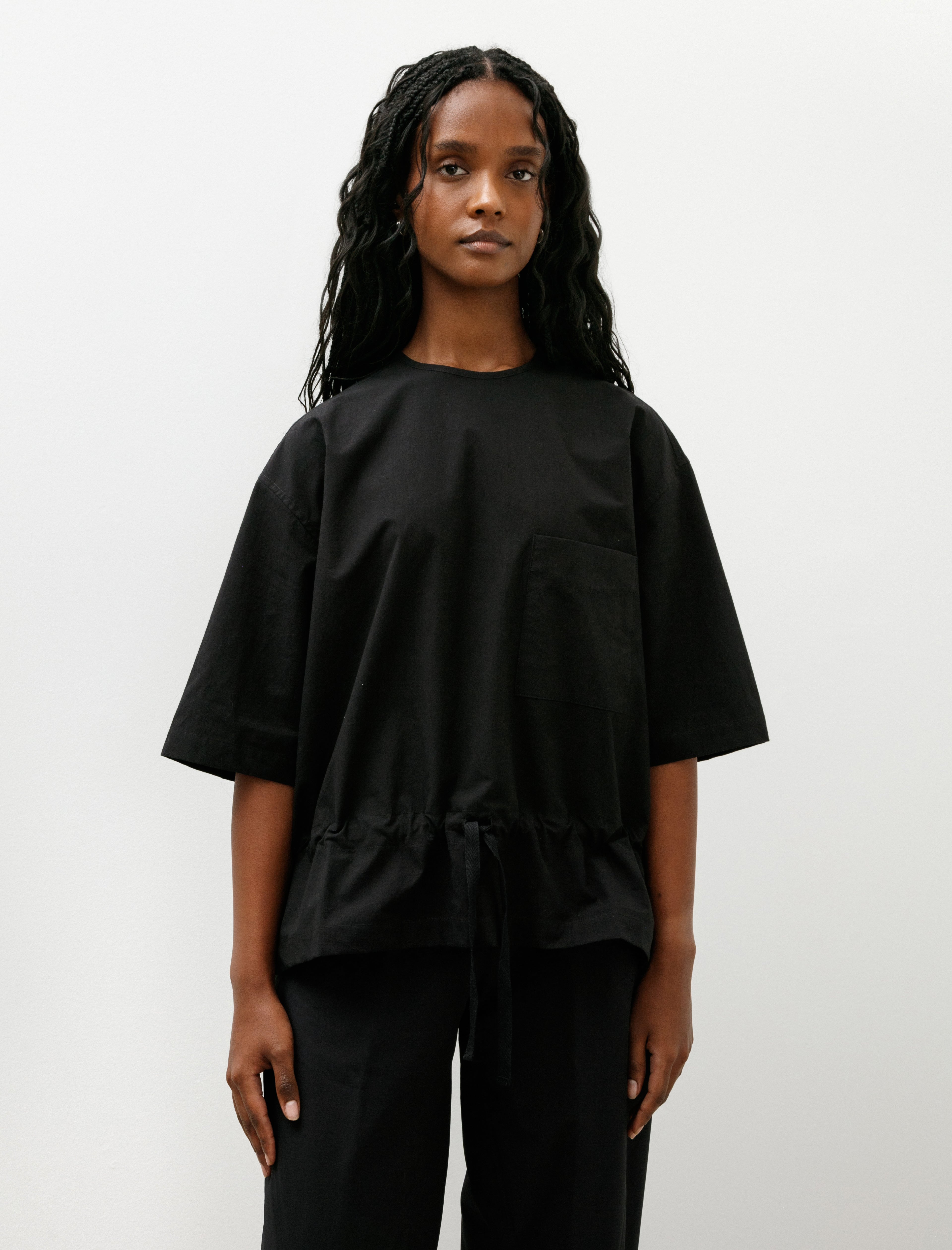 Wanze Gathered T-Shirt Typewriter Cotton Black