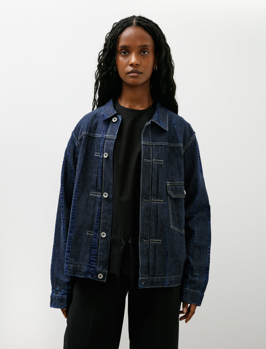 Cotton Denim Jacket Tesuji Shibori Navy Indigo - Image 1