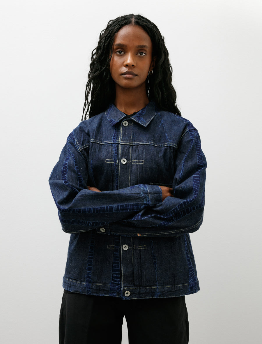 Cotton Denim Jacket Tesuji Shibori Navy Indigo - Image 3