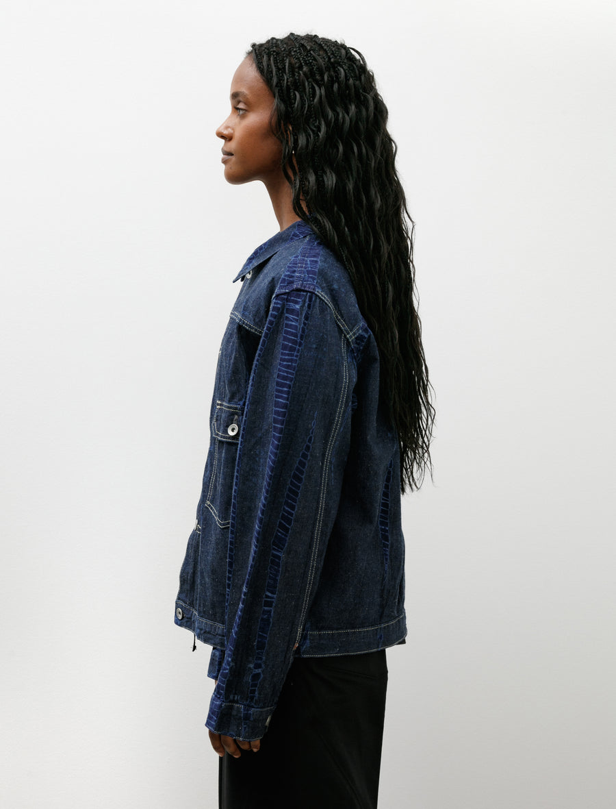 Cotton Denim Jacket Tesuji Shibori Navy Indigo - Image 4