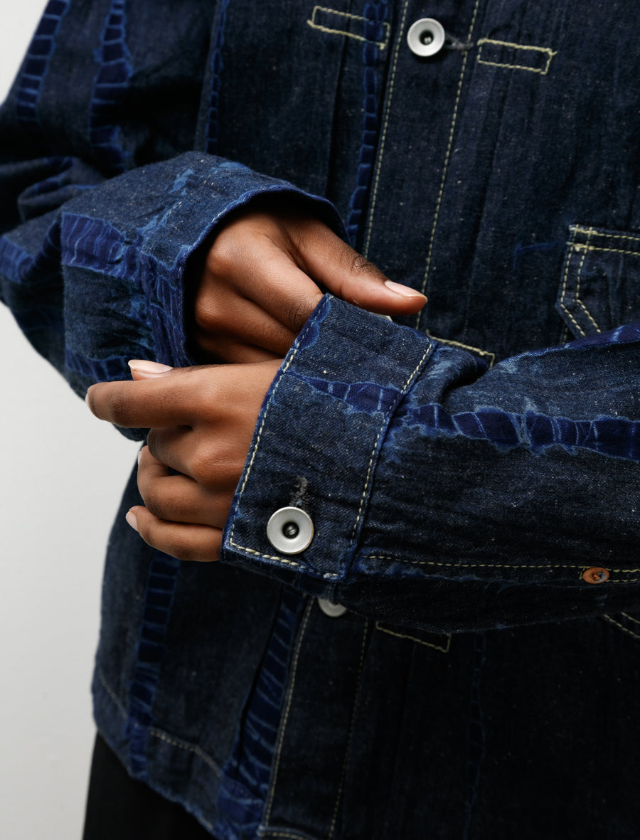 Cotton Denim Jacket Tesuji Shibori Navy Indigo - Image 5