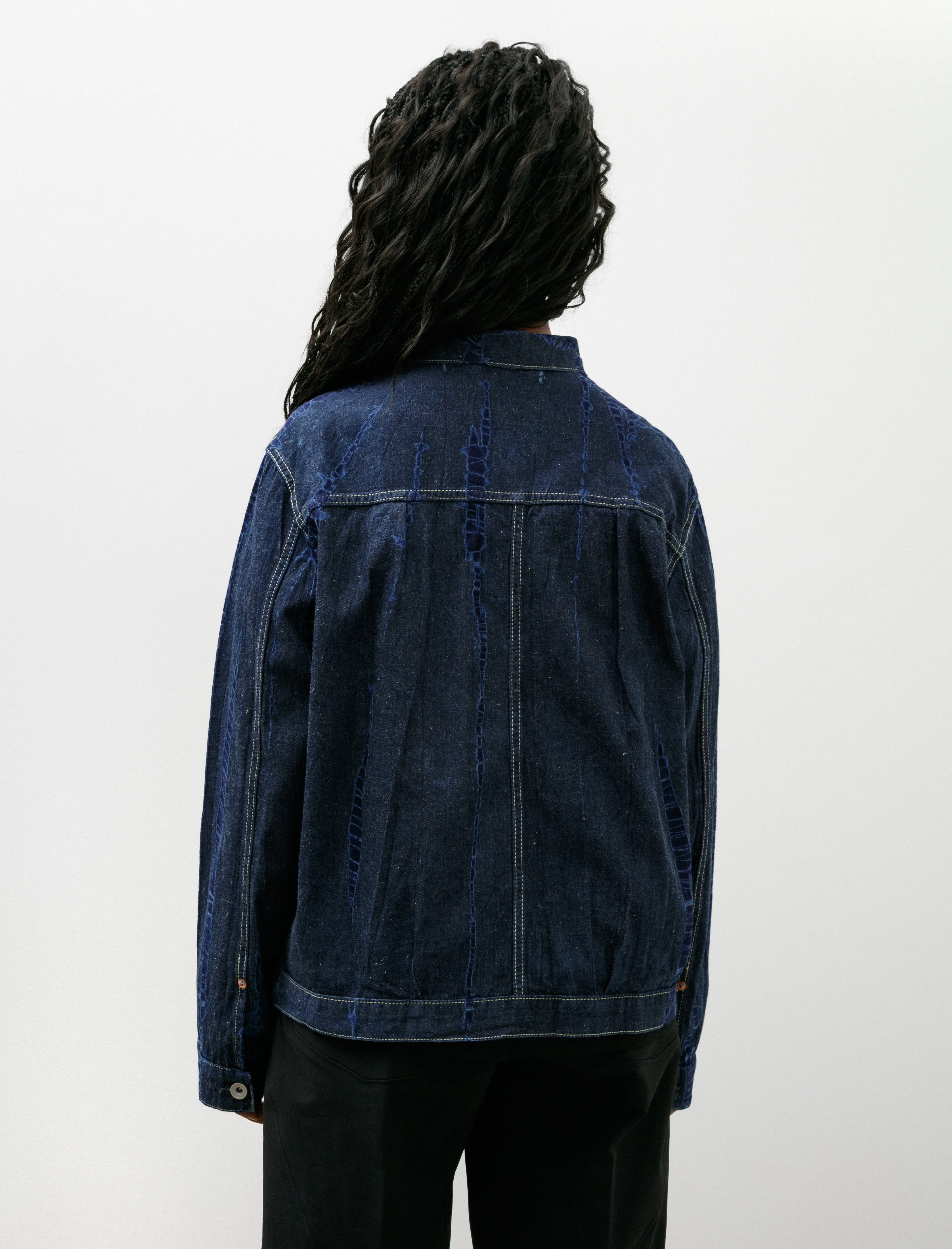 Suzusan Cotton Denim Jacket Tesuji Shibori Navy Indigo