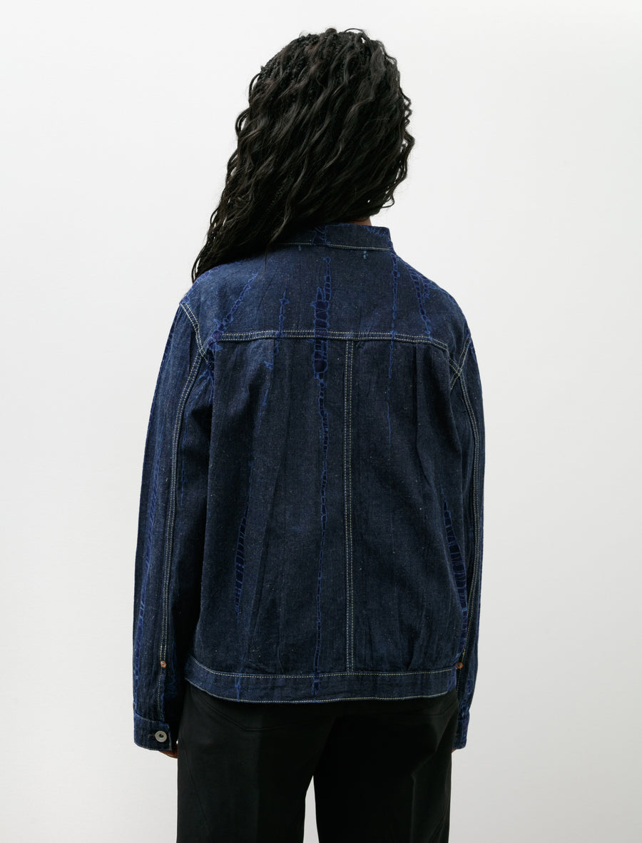 Cotton Denim Jacket Tesuji Shibori Navy Indigo - Image 6