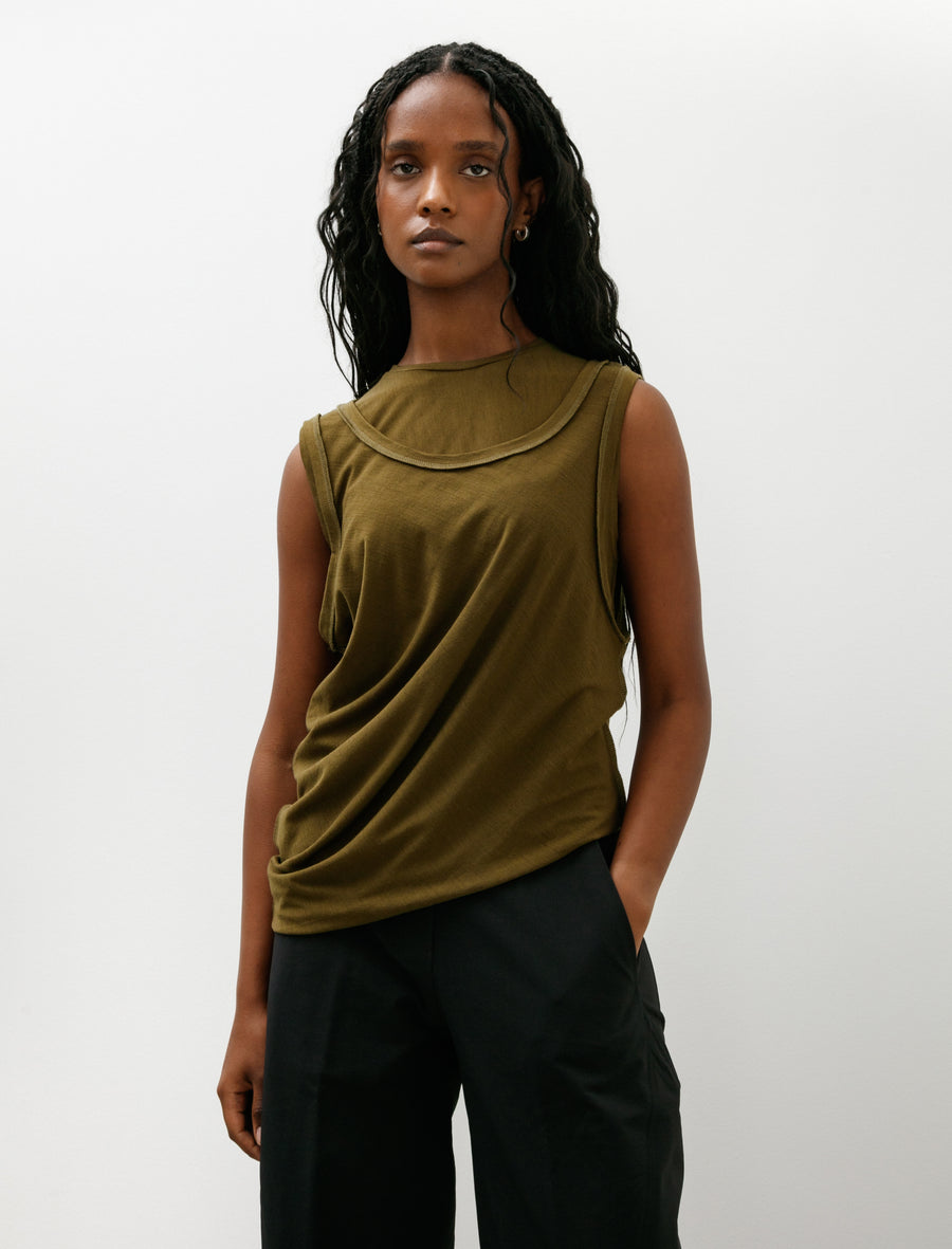Double Layered Tank Merino Wool Olive - Image 1