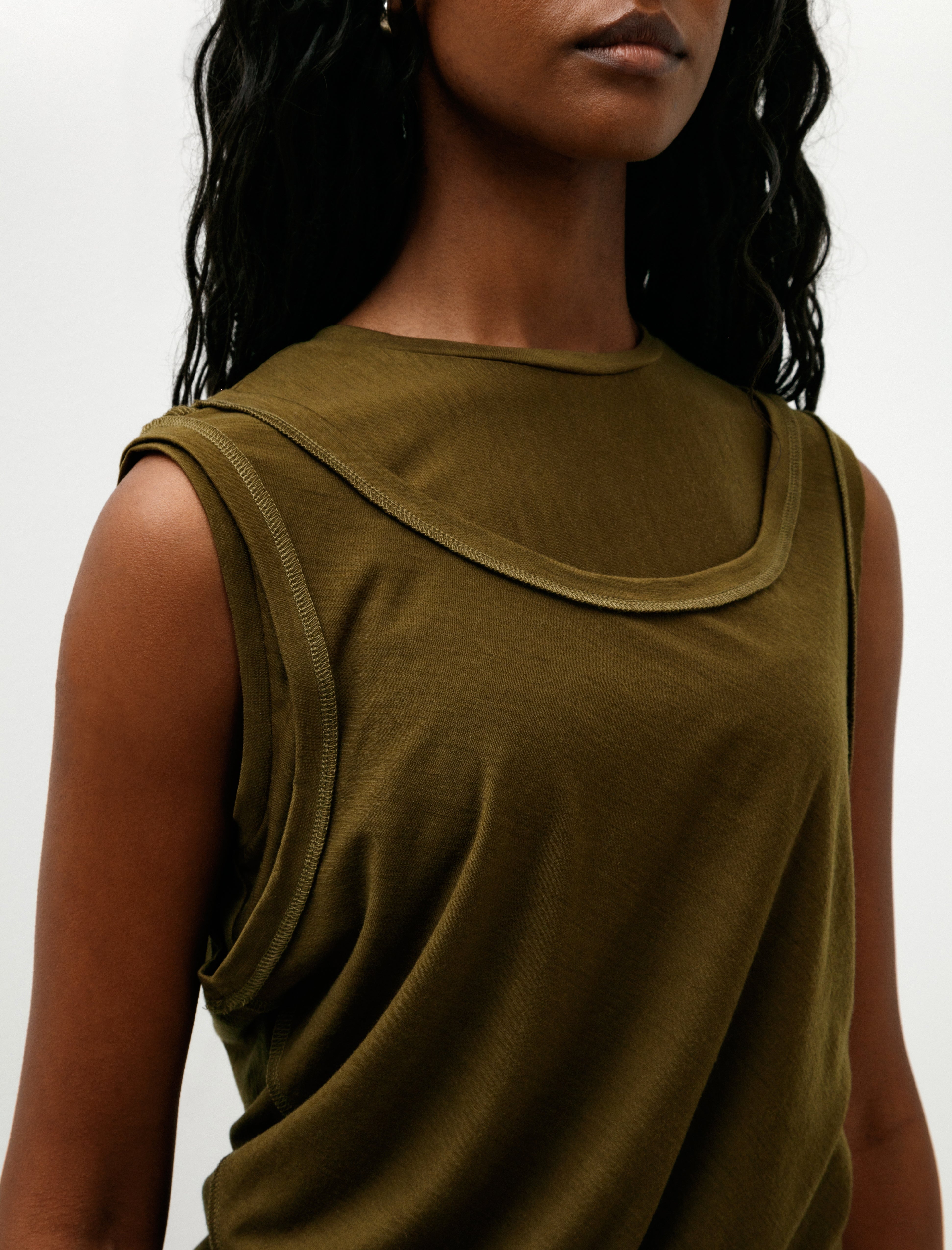Wanze Double Layered Tank Merino Wool Olive