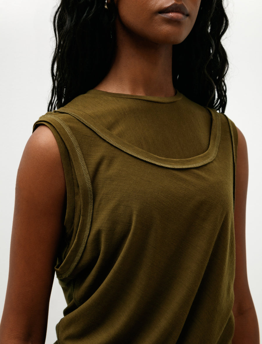 Double Layered Tank Merino Wool Olive - Image 2