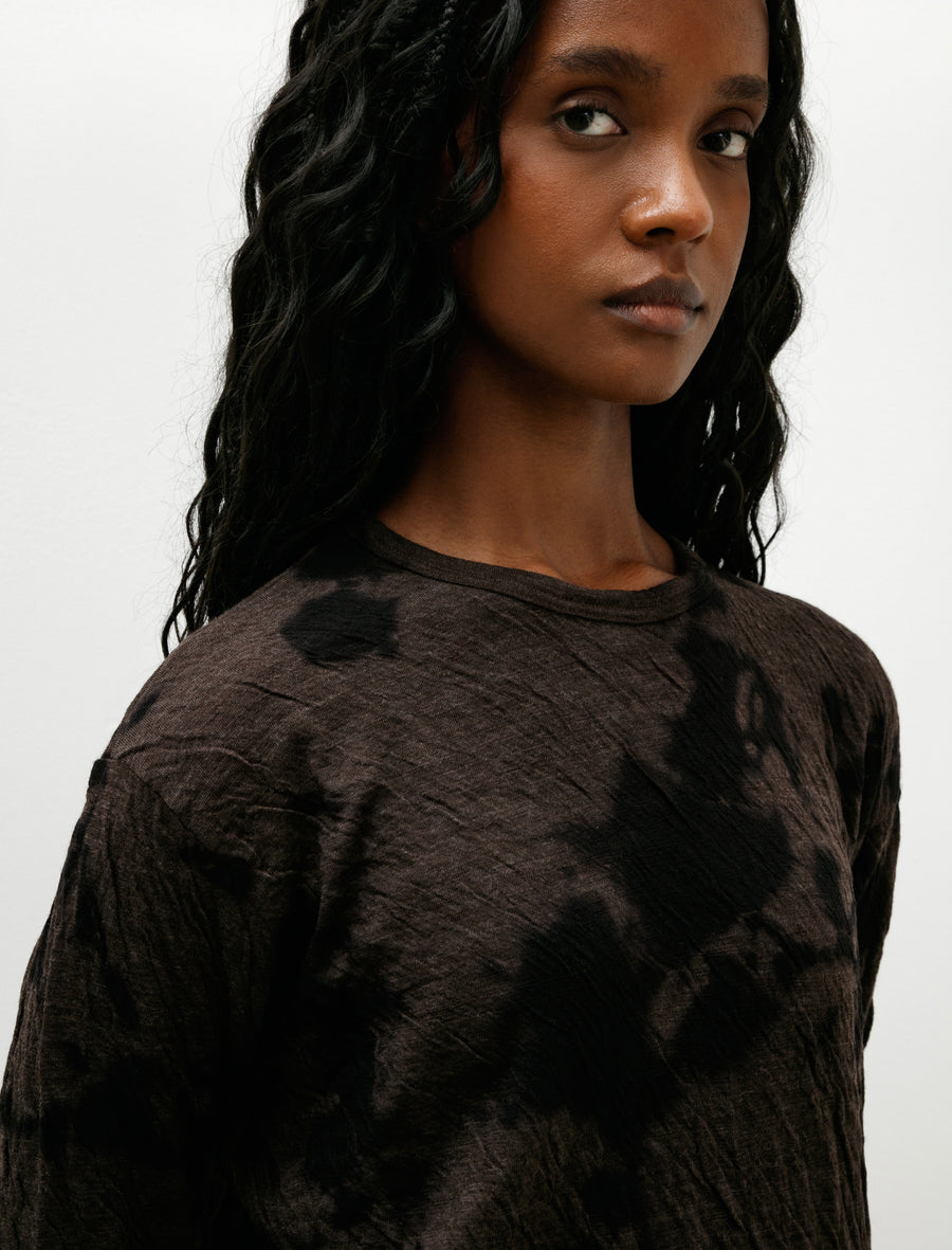 Dual Layered Wool Cotton Jersey LS Madara Shibori Black Raw Umber - Image 2