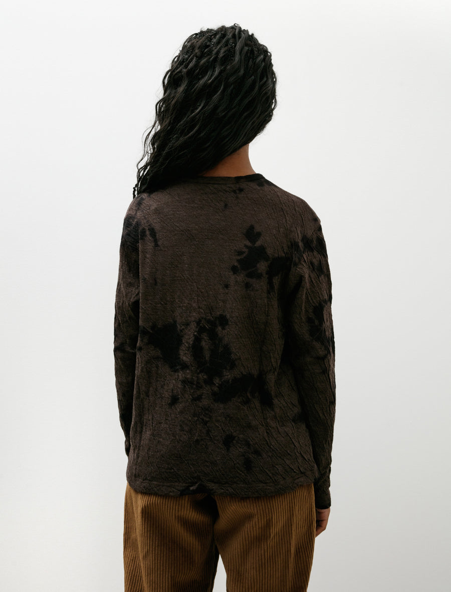 Dual Layered Wool Cotton Jersey LS Madara Shibori Black Raw Umber - Image 4