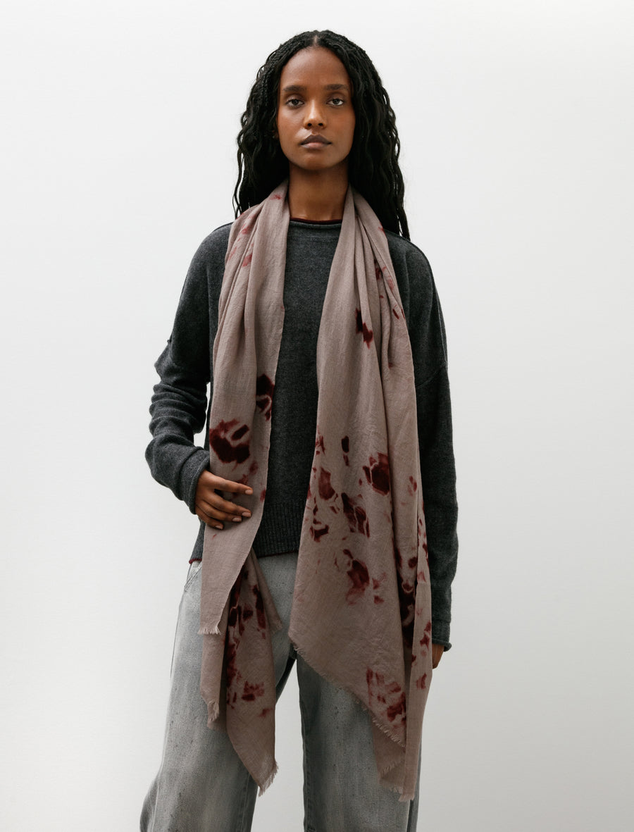 Hand Woven Baby Wool Shawl Madara Shibori Dark Purple Coffee - Image 1