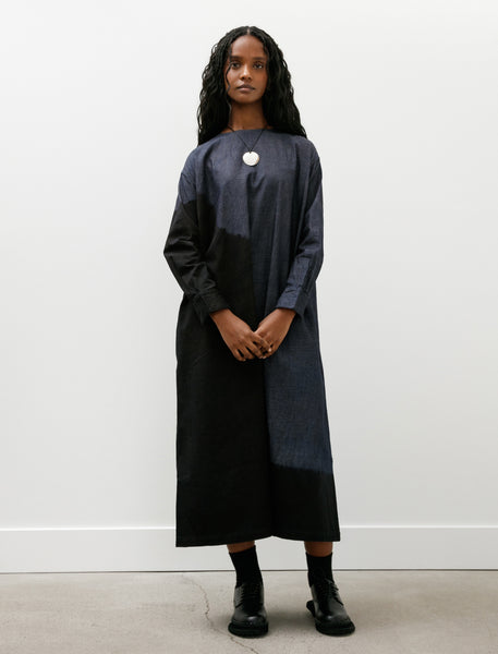 Suzusan Pima Cotton Denim Wide Pullover Dress Boushi Shibori Black