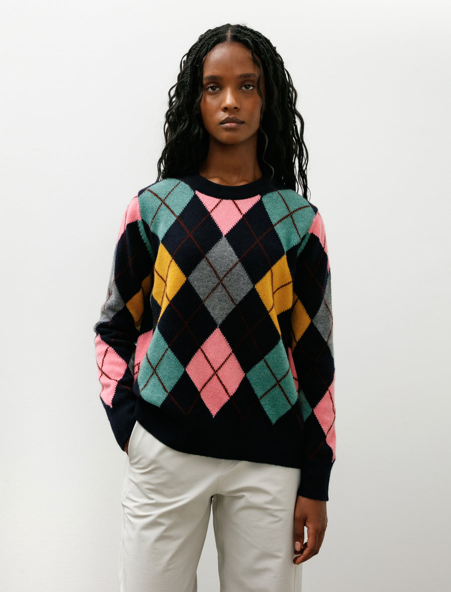 Argyle Slouch Crewneck Navy with Pink - Image 1