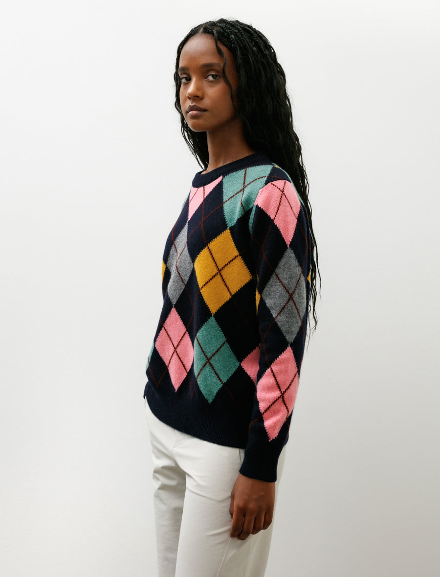 Argyle Slouch Crewneck Navy with Pink - Image 3