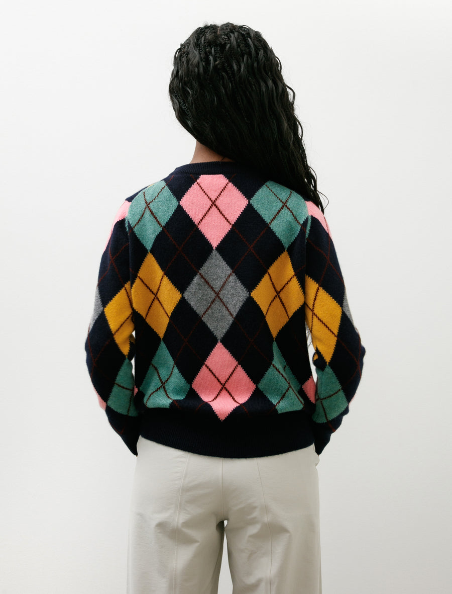 Argyle Slouch Crewneck Navy with Pink - Image 4