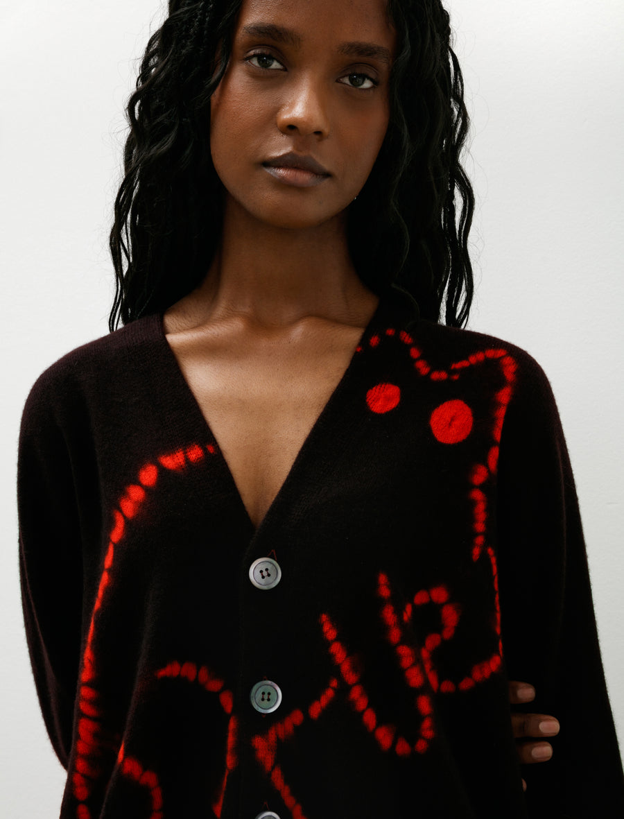 Cashmere Seamless Short Cardigan Black Red - Image 2