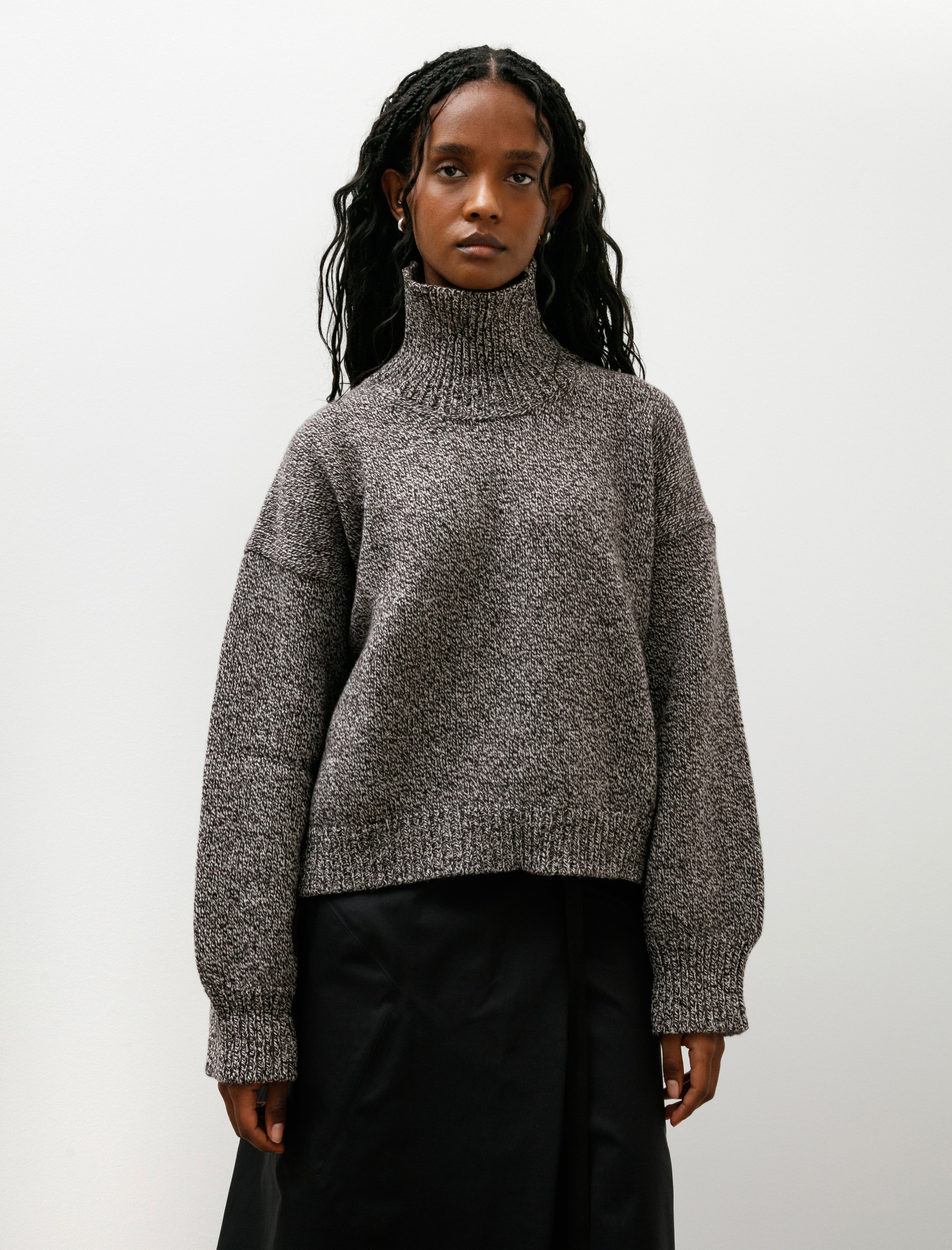 & Daughter Caragh Chunky Crop High Neck Dark Brown Marle