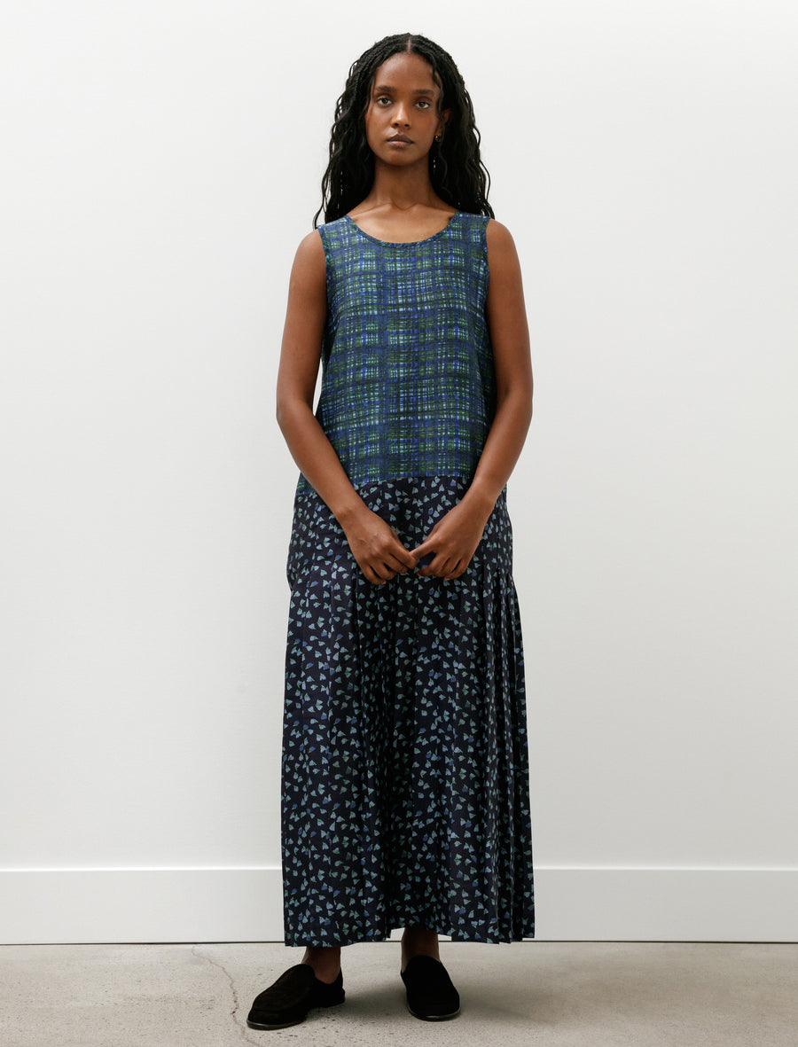 Printed Silk Dupion Isabella Dress Painterly Checks with Tulips - Image 1