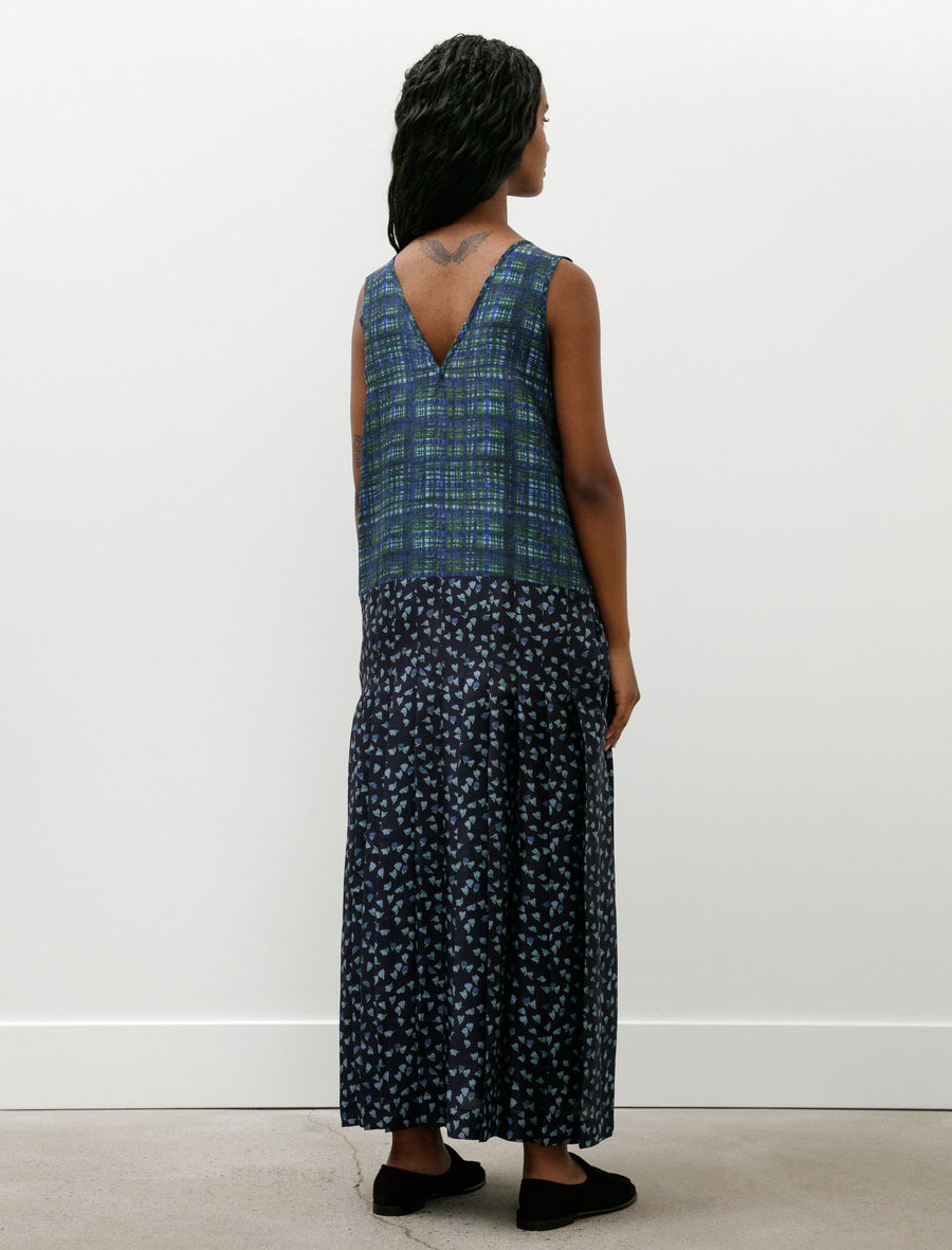 Printed Silk Dupion Isabella Dress Painterly Checks with Tulips - Image 3