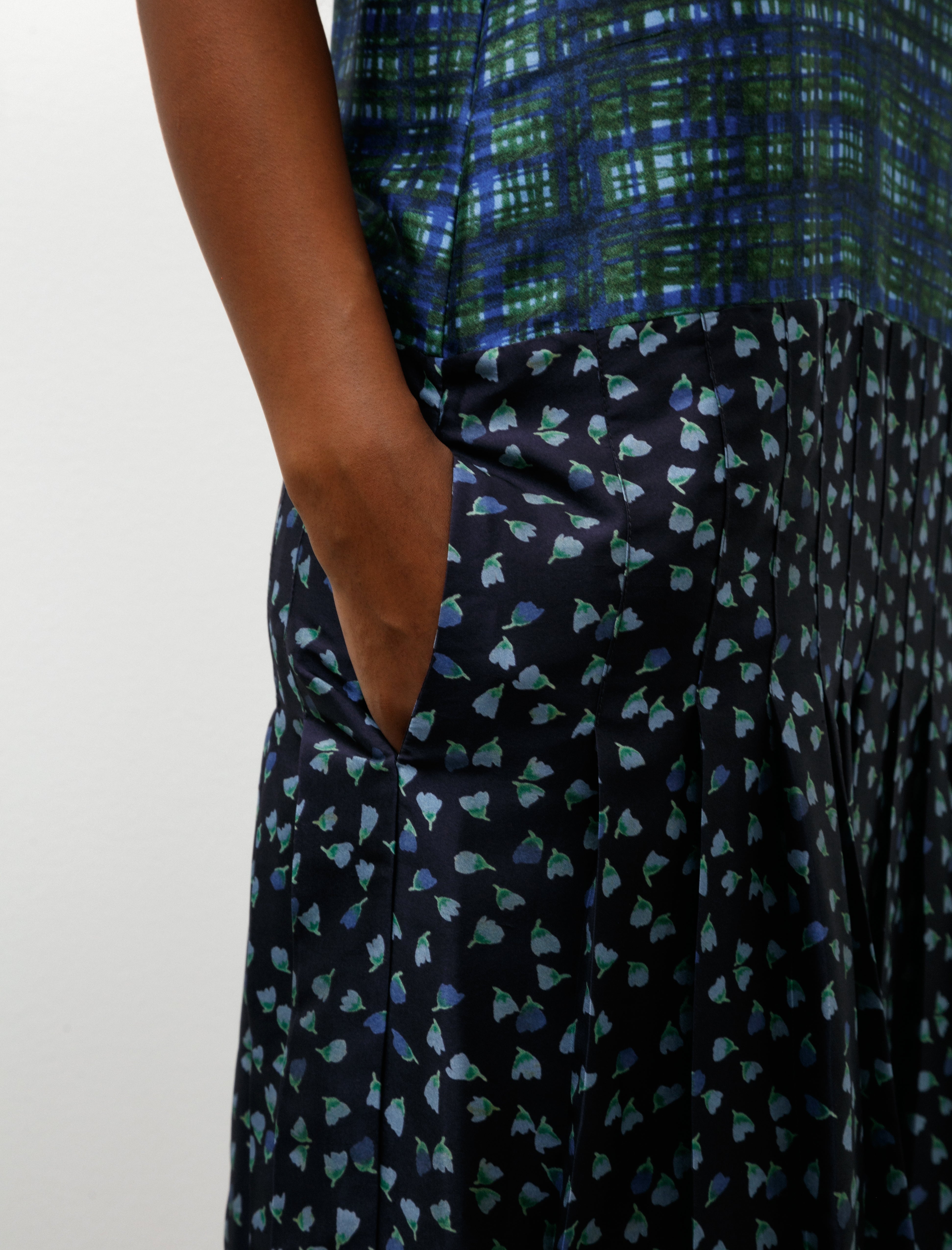 Cawley Printed Silk Dupion Isabella Dress Painterly Checks with Tulips