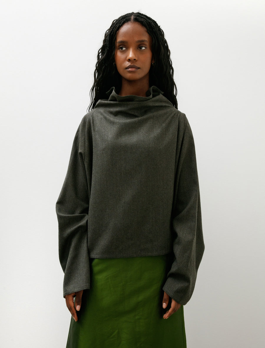 Batwing T-Neck Oversized Short Shirt Flannel Loden - Image 1