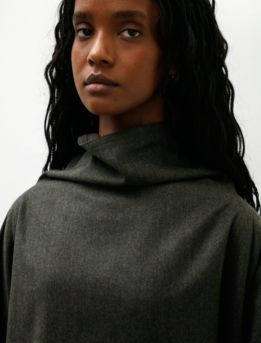 Batwing T-Neck Oversized Short Shirt Flannel Loden - Image 2