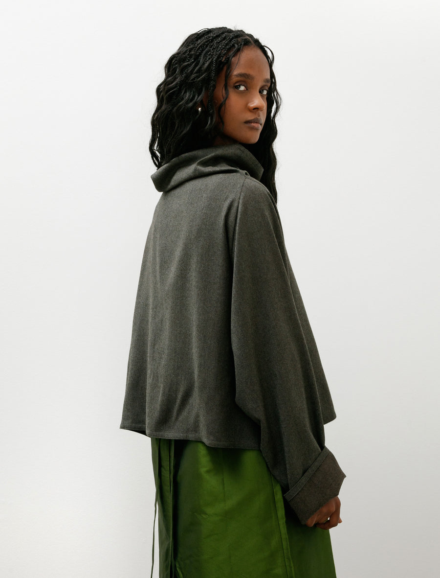 Batwing T-Neck Oversized Short Shirt Flannel Loden - Image 4