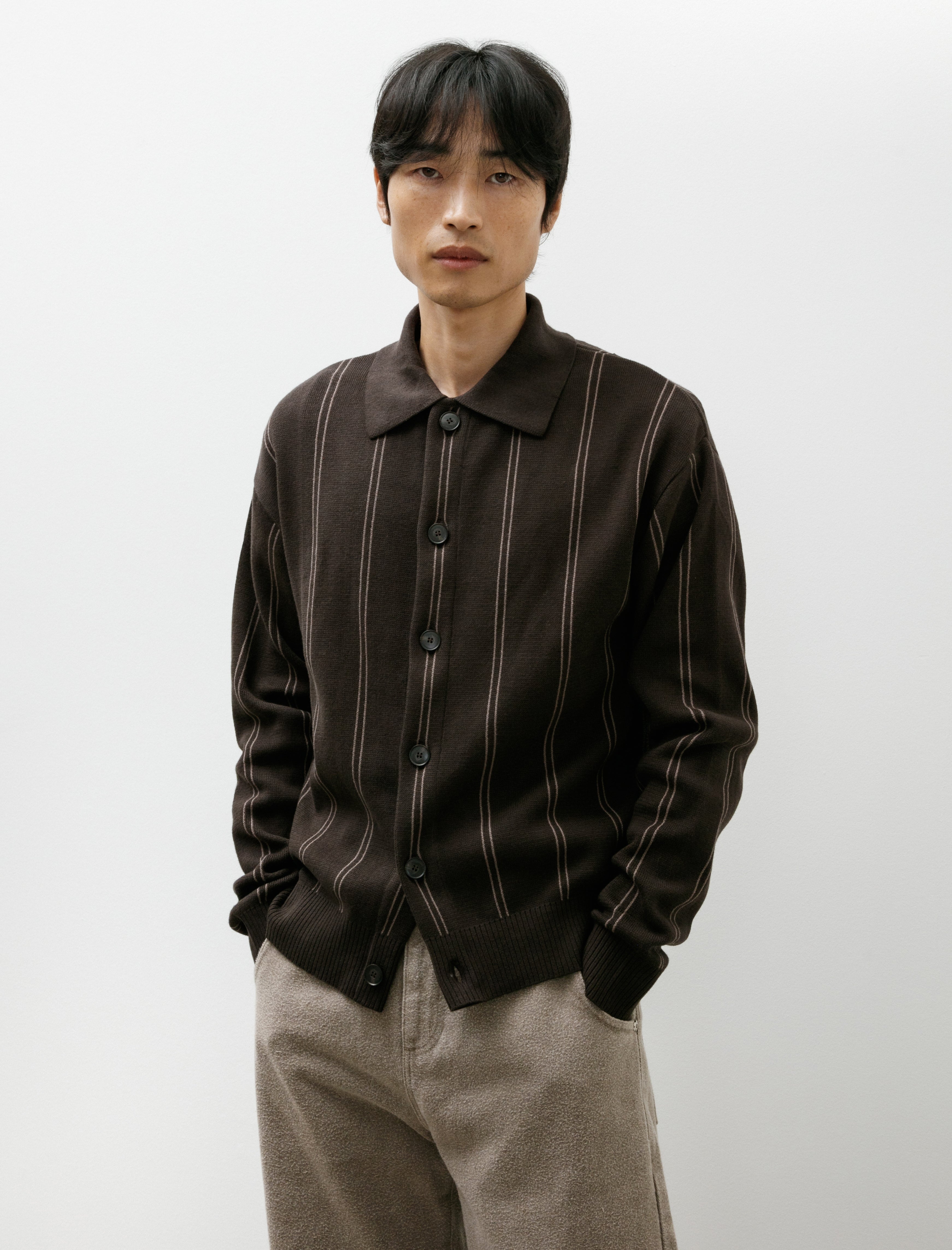 mfpen Formal Cardigan Biscuit Stripe