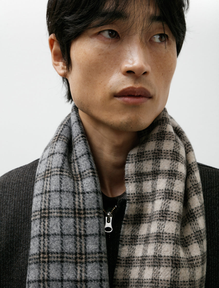 Wool Scarf Grey Double Faced Check - Image 3