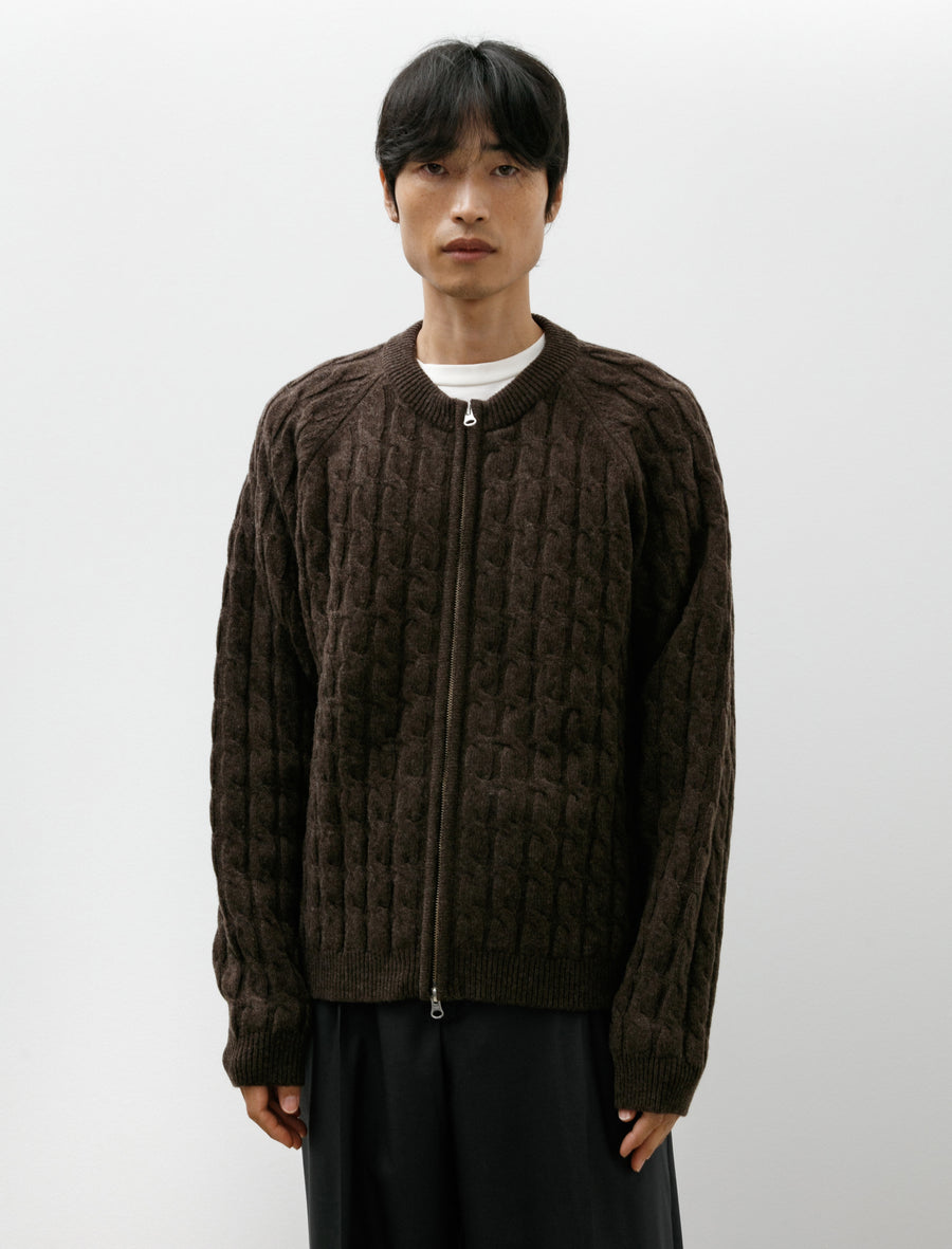 mfpen Editor Zip Sweater Brown Cable Knit – Neighbour