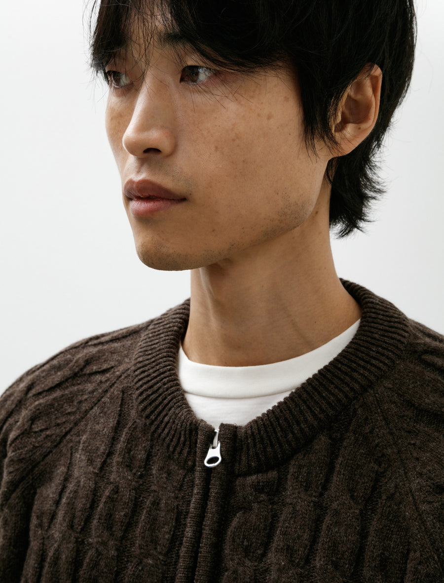 Editor Zip Sweater Brown Cable Knit - Image 4