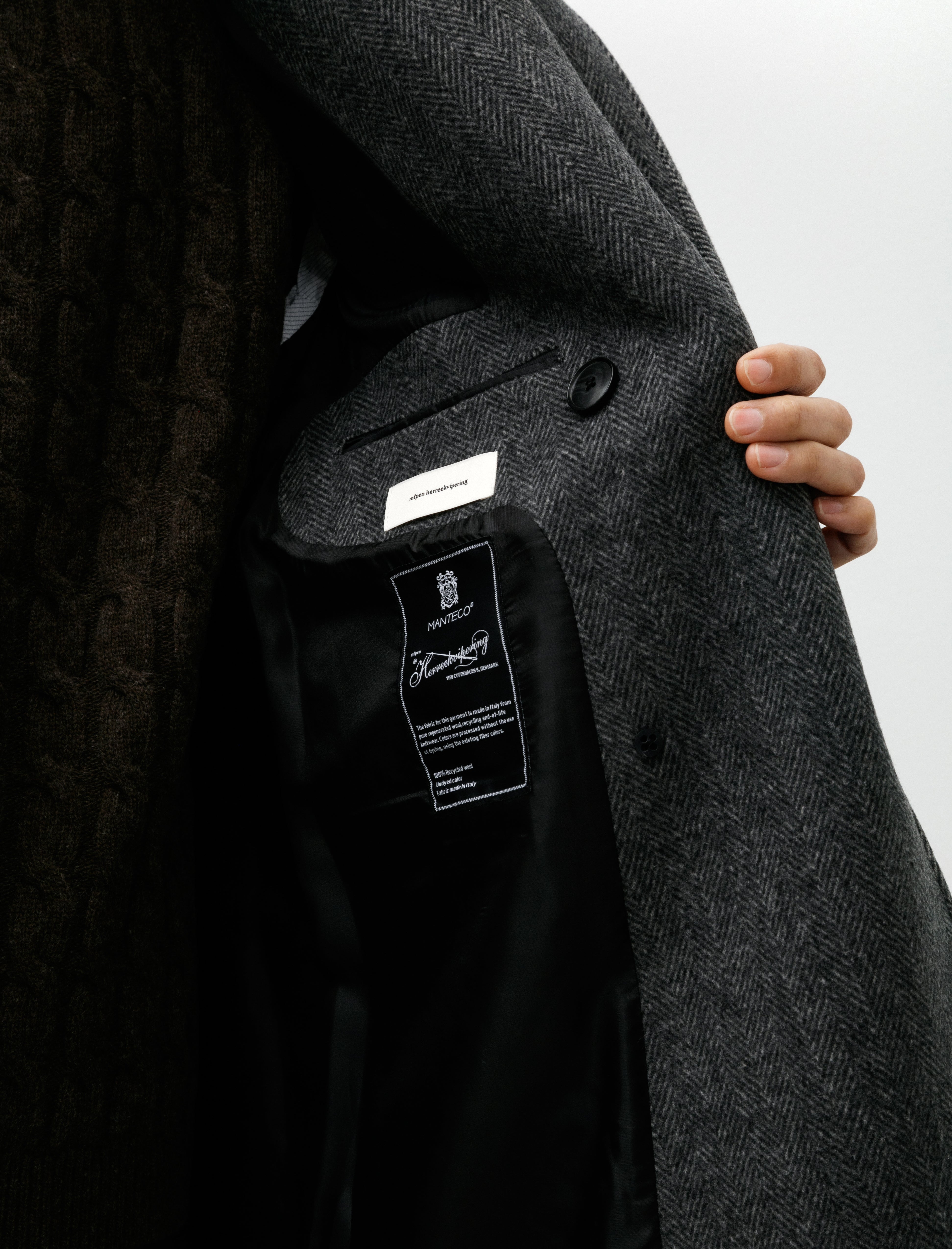 mfpen Conference Coat Grey Herringbone Recycled Wool