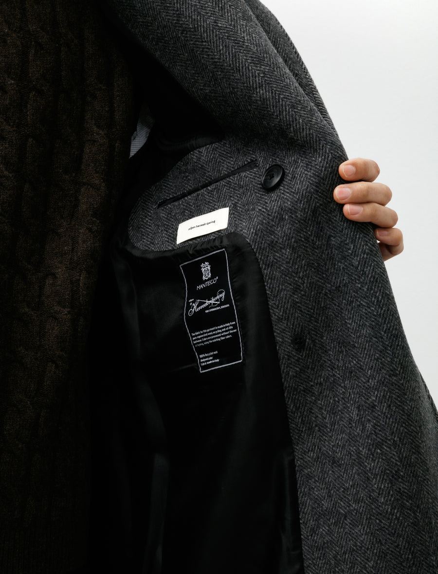 Conference Coat Grey Herringbone Recycled Wool - Image 4