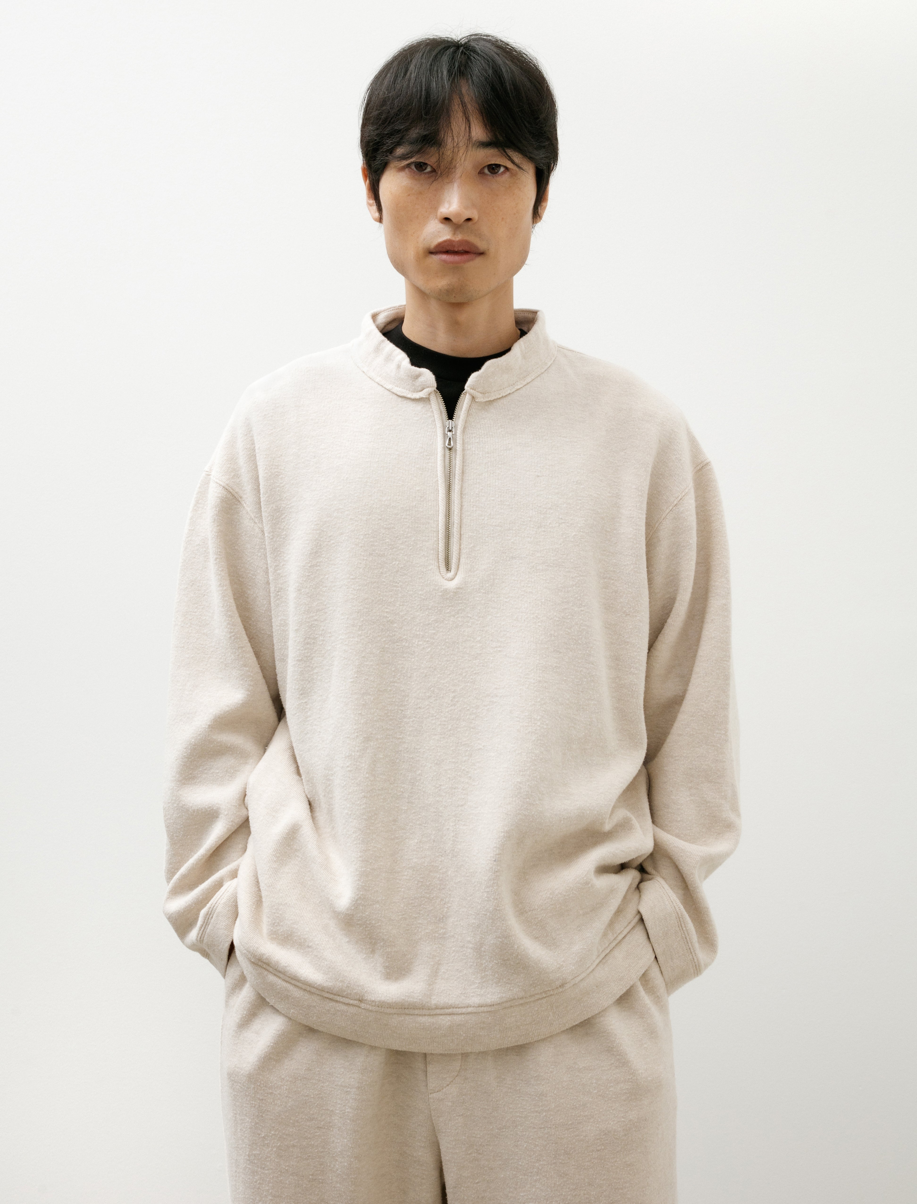 Cottle Quiet Storm Half Zip Sweat Ecru