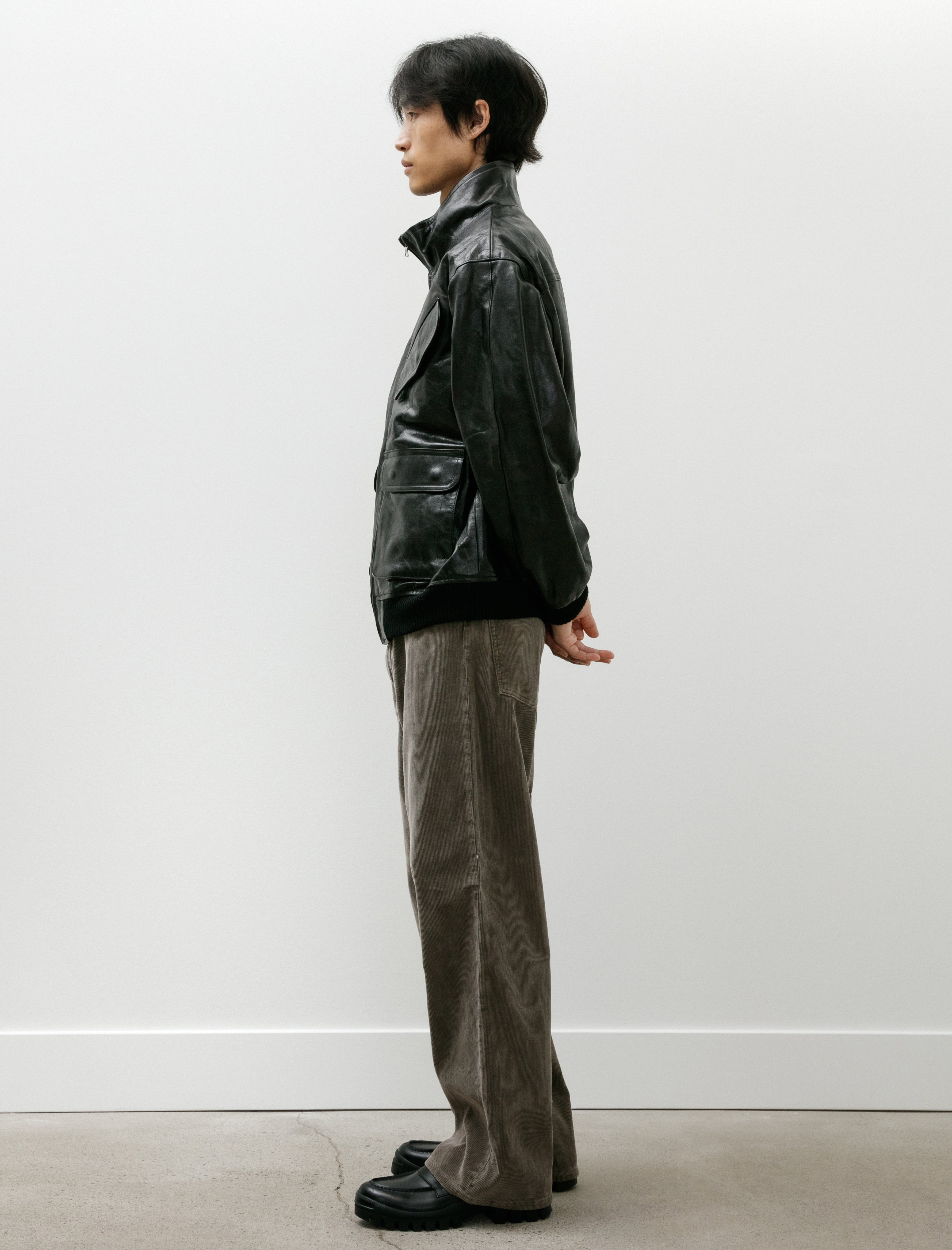 Auralee Pigment Dyed Finx Corduroy Wide 5P Pants Olive Brown