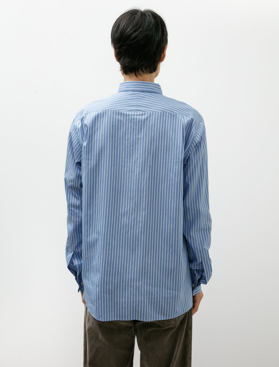 Cotton Silk Stripe Double Cuff Shirt Blue Stripe - Image 2