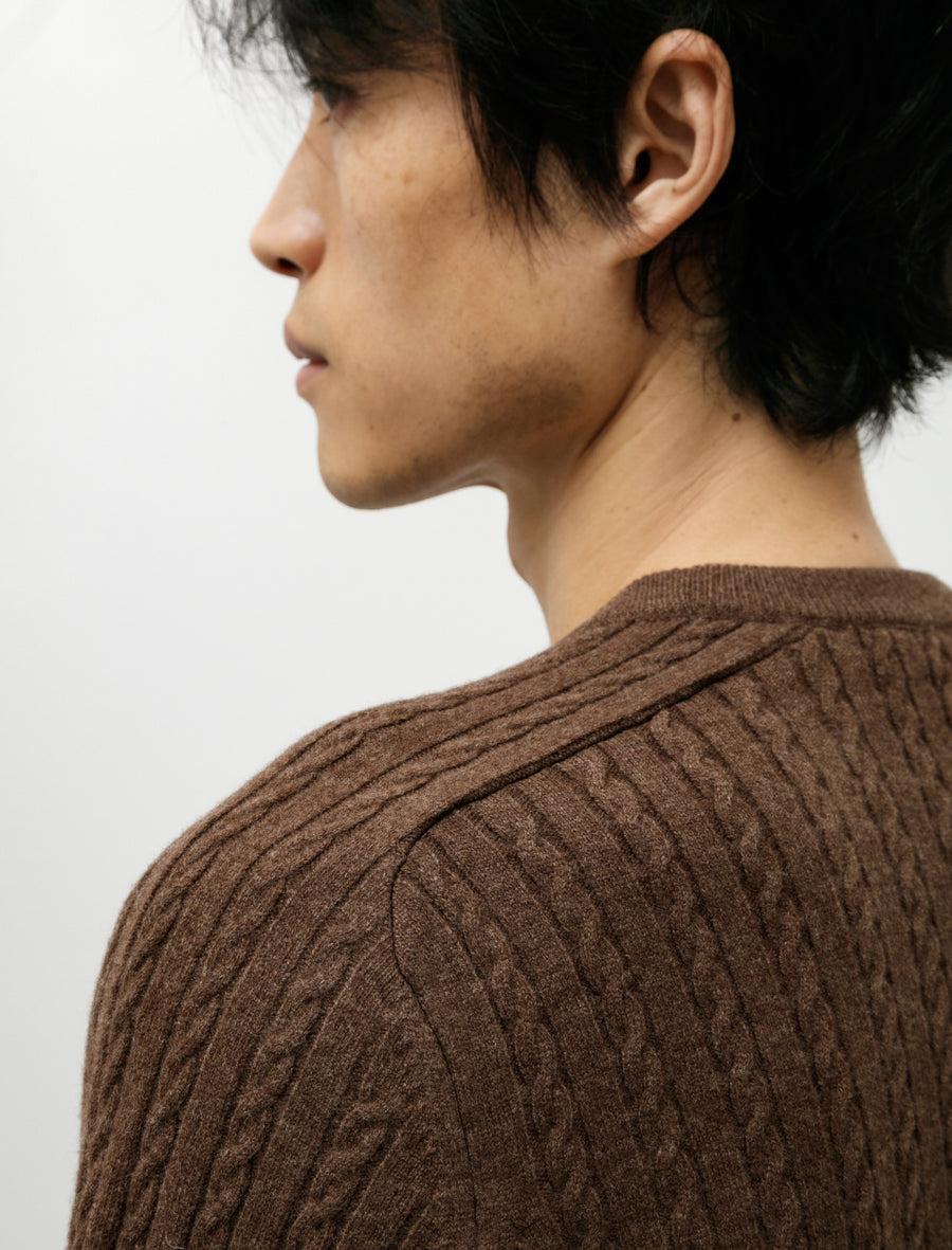 Super Fine Wool Aran Knit P/O Brown - Image 4