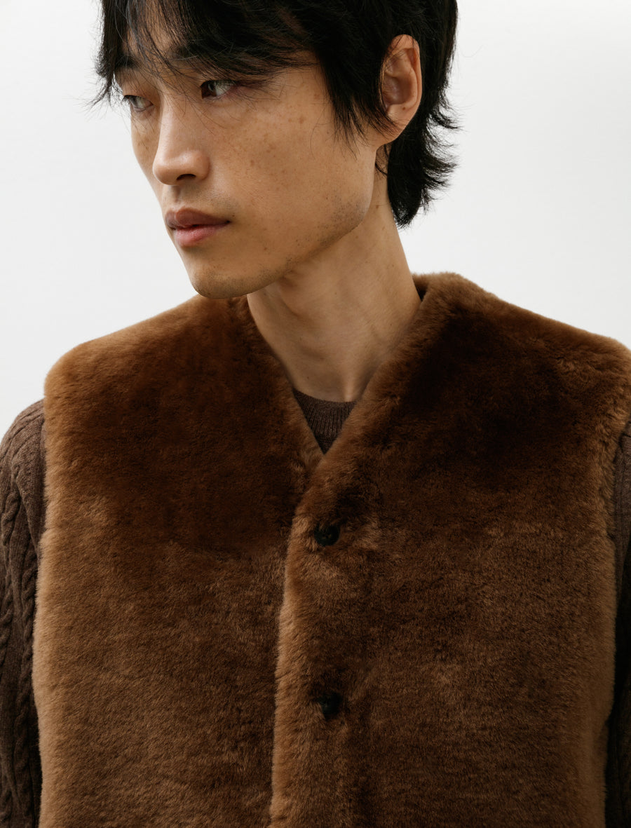 Straight Merino Mouton Shearling Vest Brown - Image 4