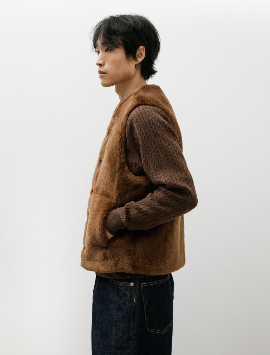 Straight Merino Mouton Shearling Vest Brown - Image 3