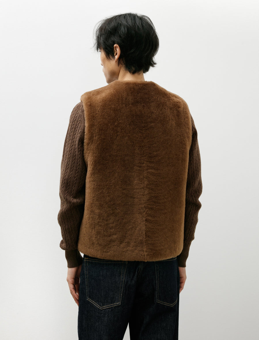 Straight Merino Mouton Shearling Vest Brown - Image 2