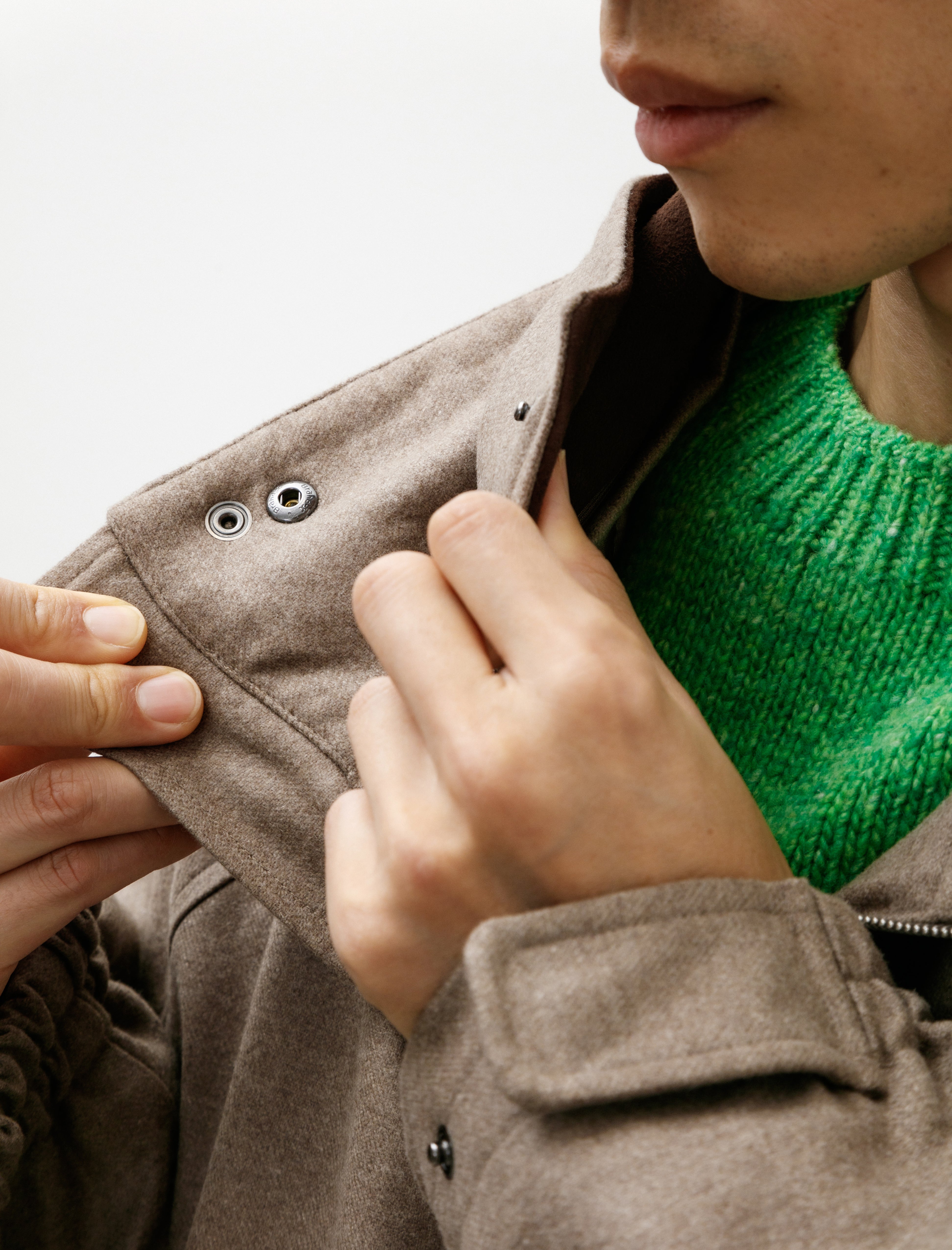 Auralee Wool Fulling Flannel Padded Over Blouson Top Brown