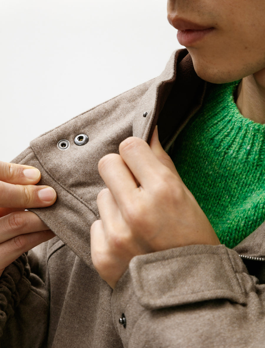 Wool Fulling Flannel Padded Over Blouson Top Brown - Image 6