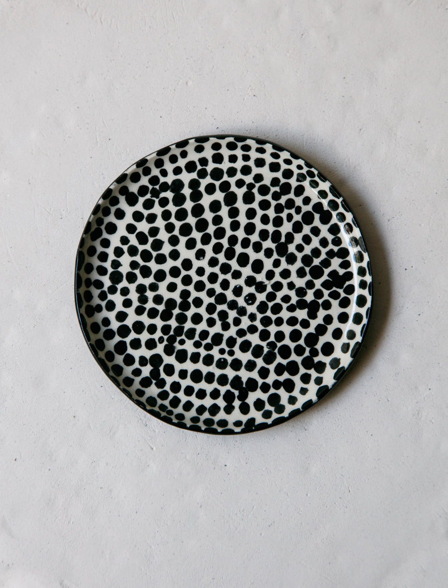 Small Polka Dot Plate Cream w/ Black Dots - Image 1