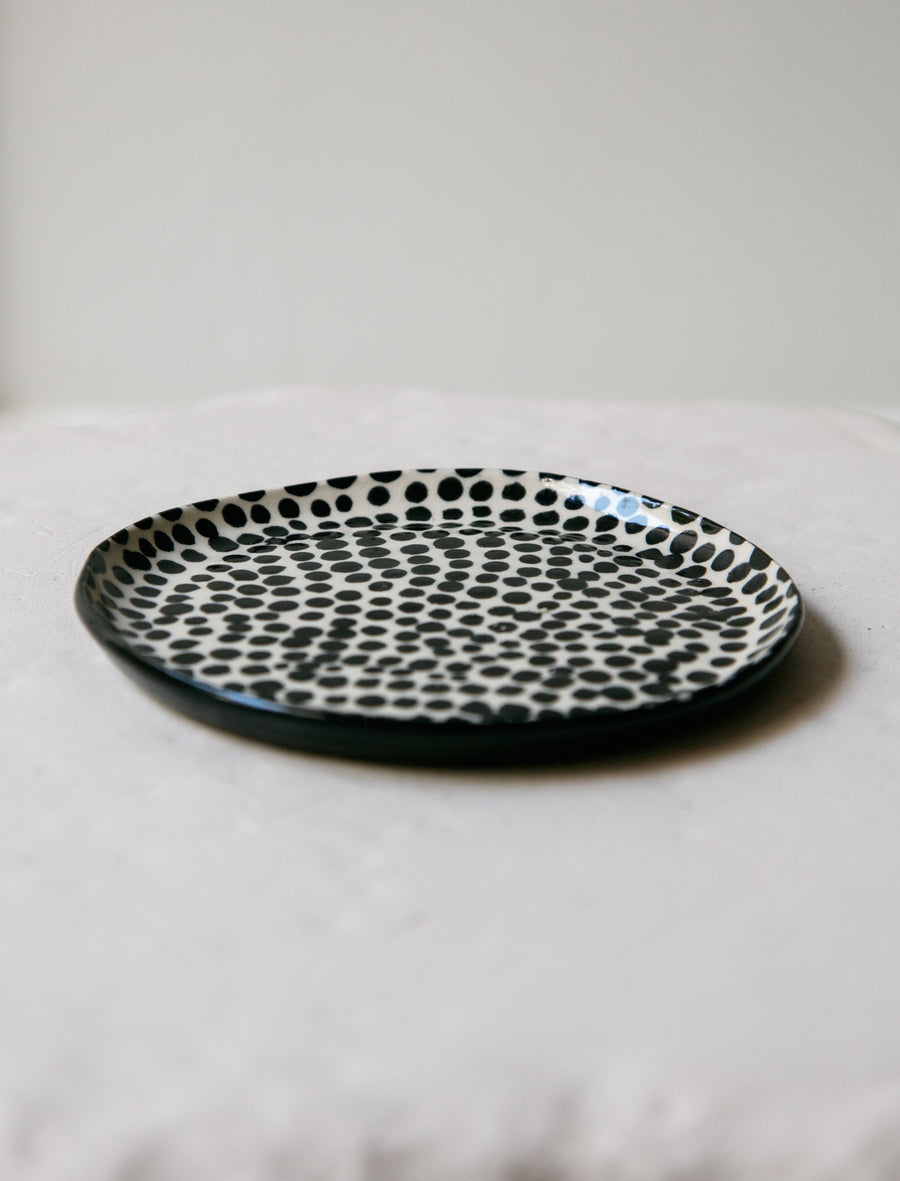 Small Polka Dot Plate Cream w/ Black Dots - Image 2