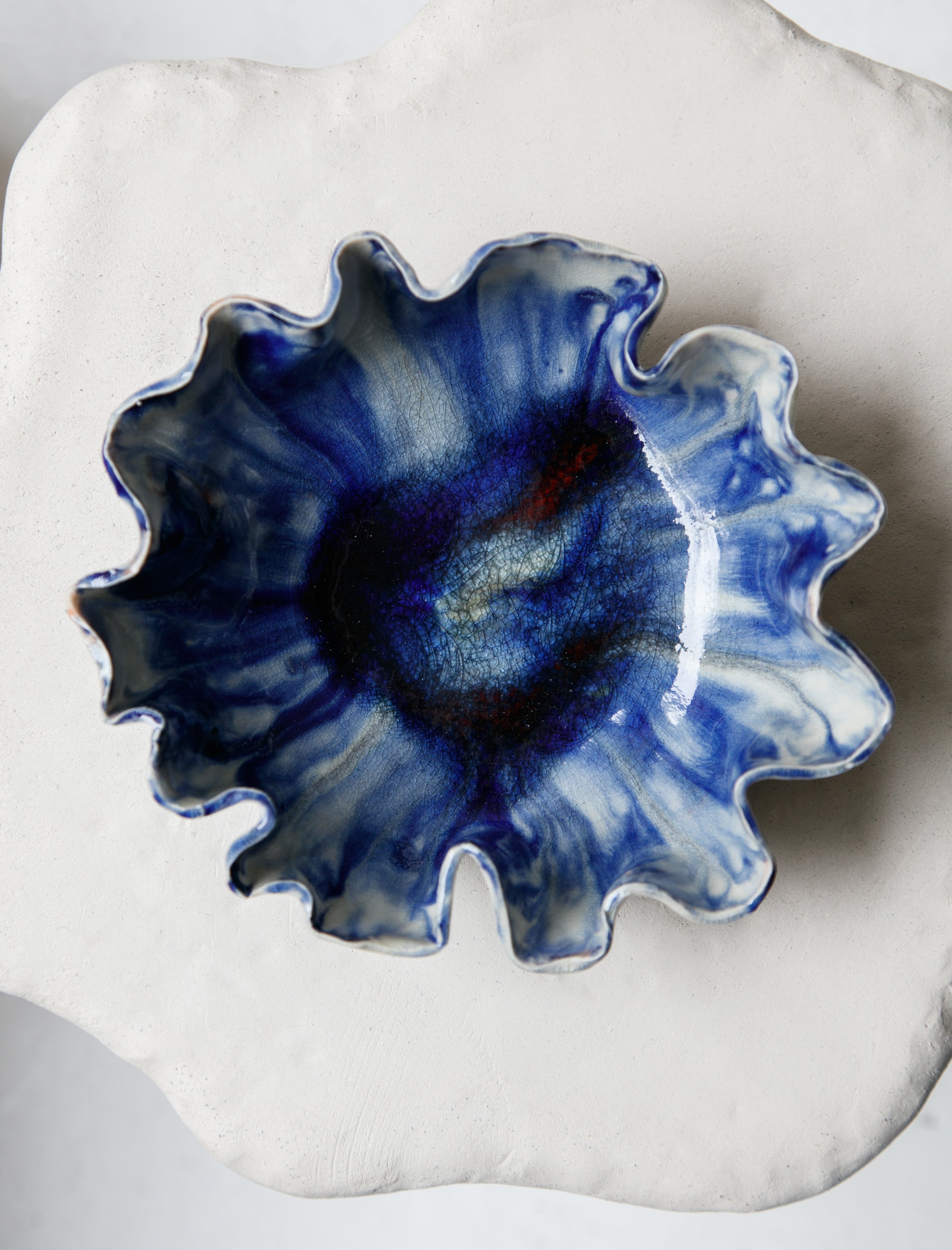 Nathalee Paolinelli Ruffle Bowl Blue w/ Ruby Glaze