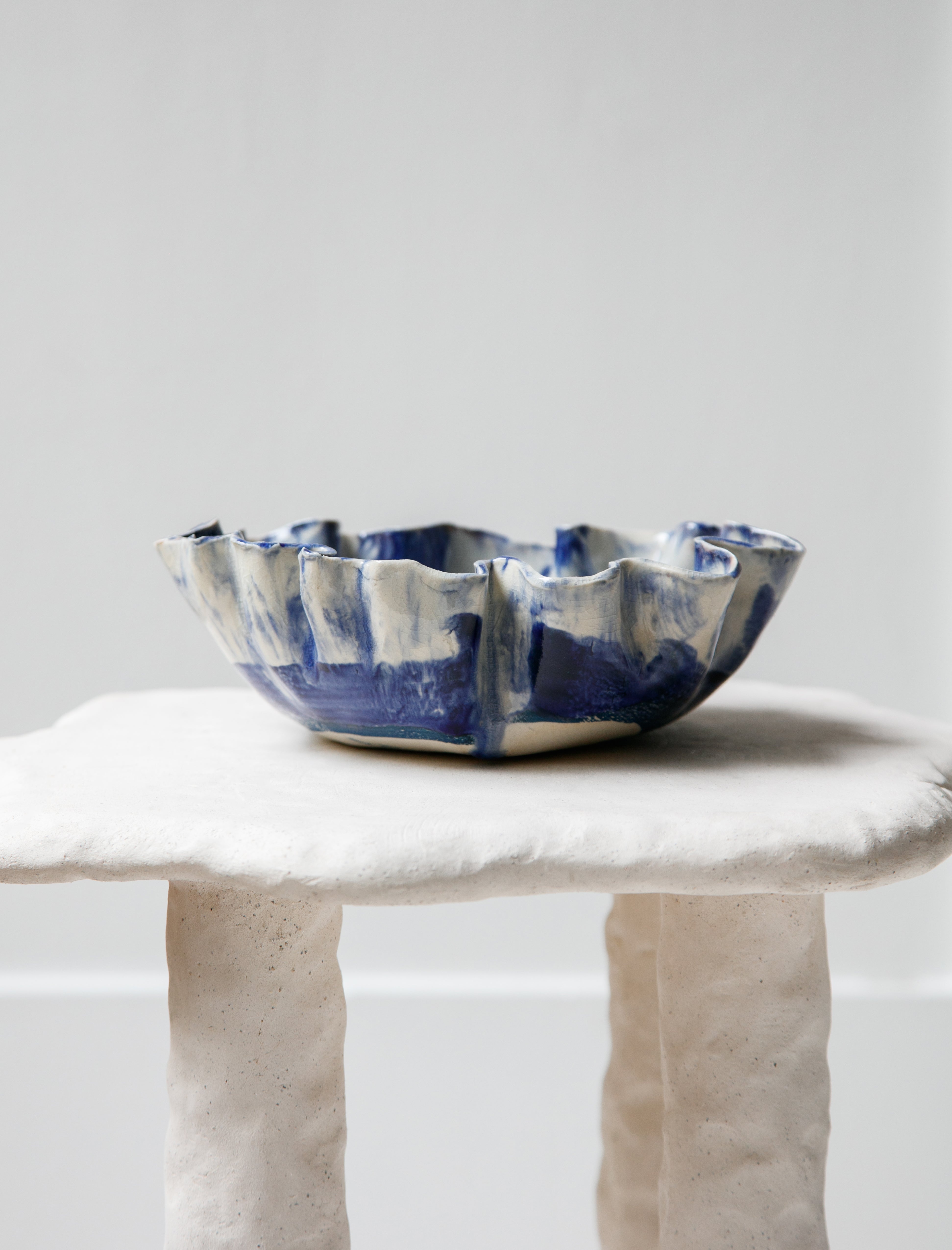 Nathalee Paolinelli Ruffle Bowl Blue w/ Ruby Glaze