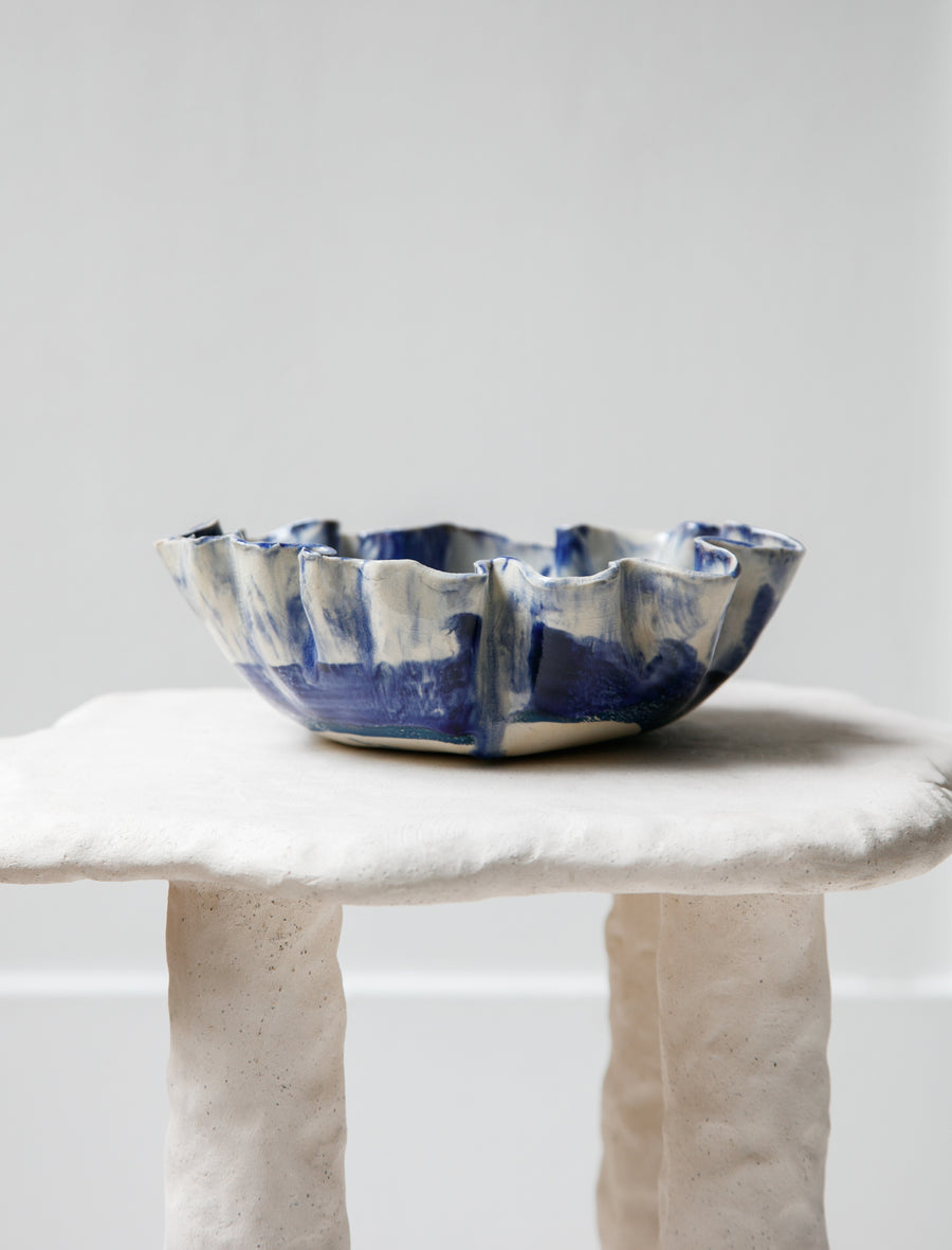 Ruffle Bowl Blue w/ Ruby Glaze - Image 2