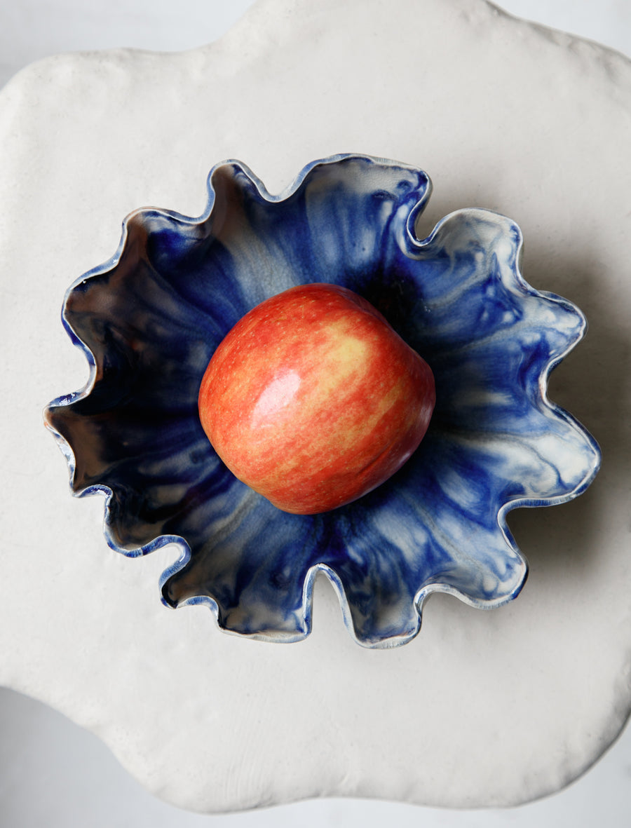 Ruffle Bowl Blue w/ Ruby Glaze - Image 3