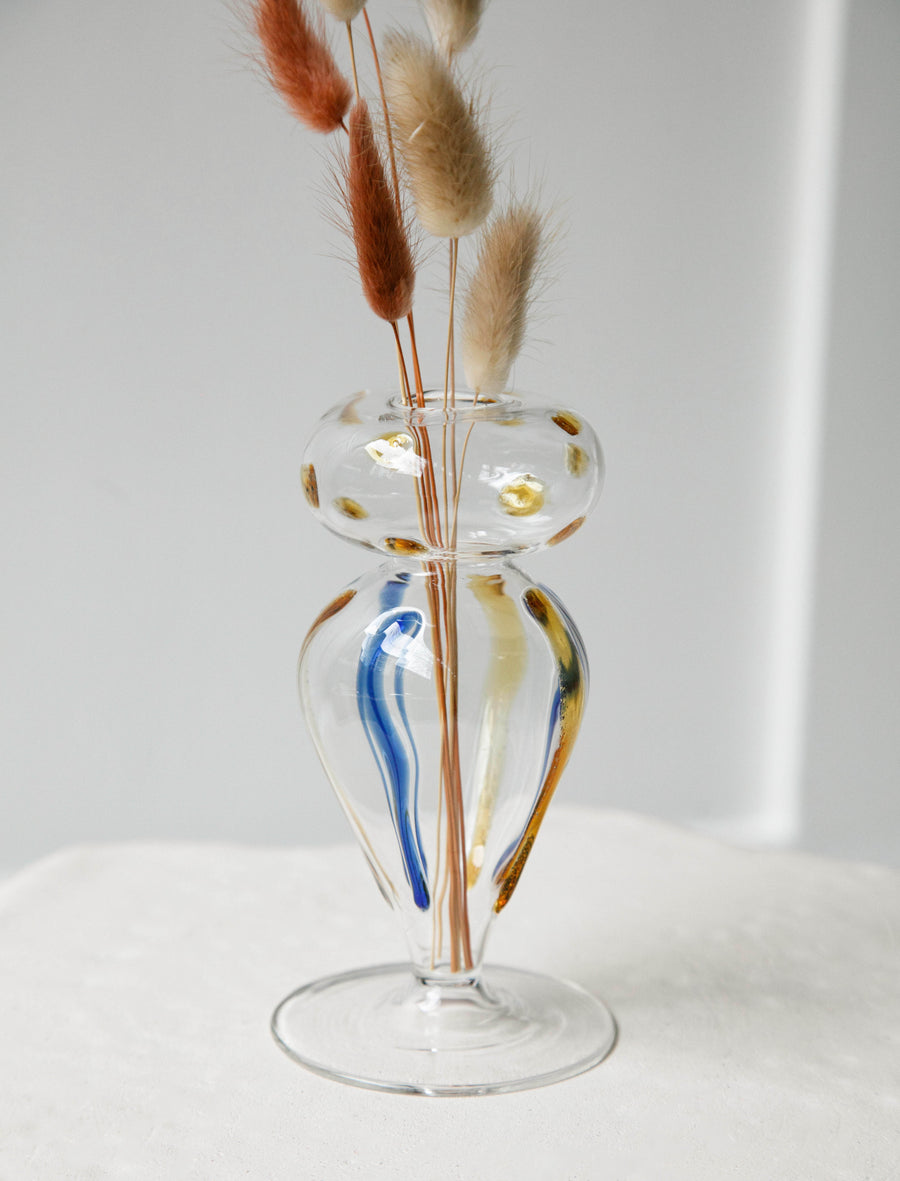 Bud Vase Egyptian Glass Amber and Blue - Image 2