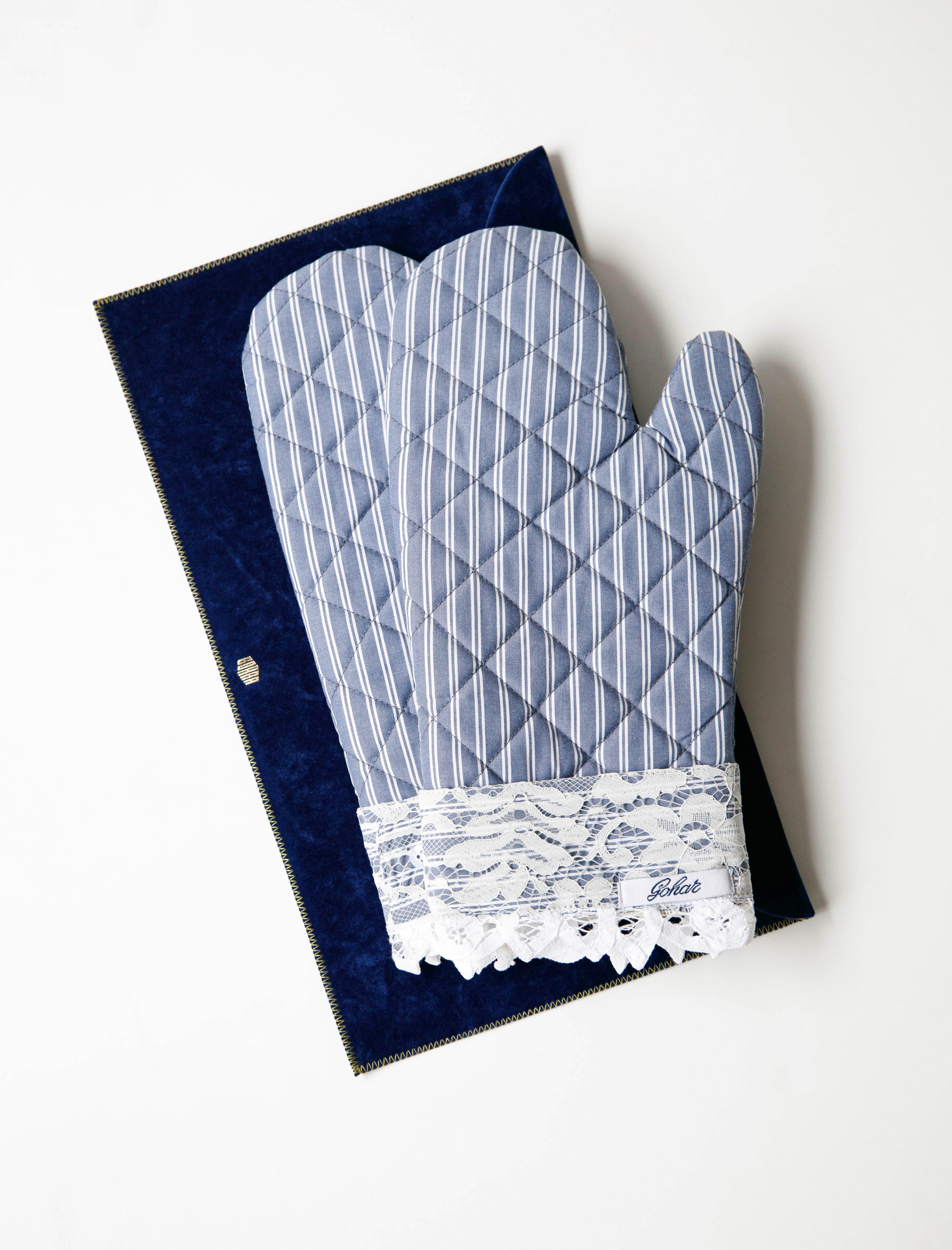Gohar World Oven Gloves Blue Shirting Stripe
