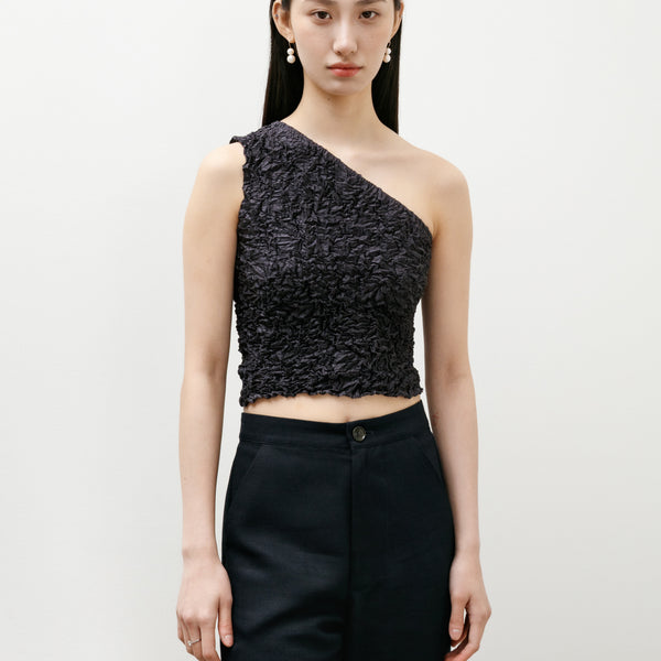 Azur Crumpled Silk One Shoulder Top Charcoal – Neighbour